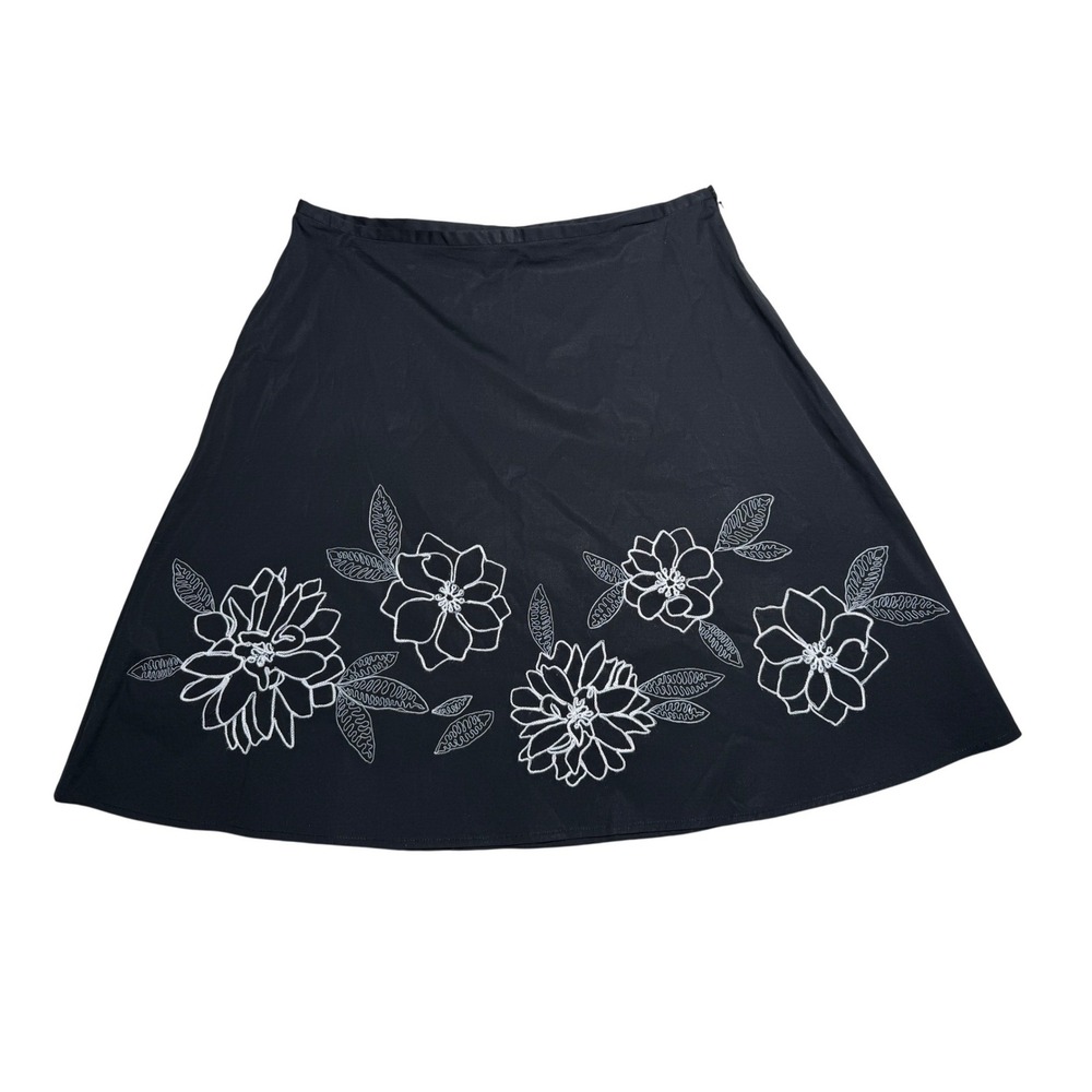 Karen Kane‎ A-Line Skirt Black Floral Embroidered Petite Feminine Womens 14P